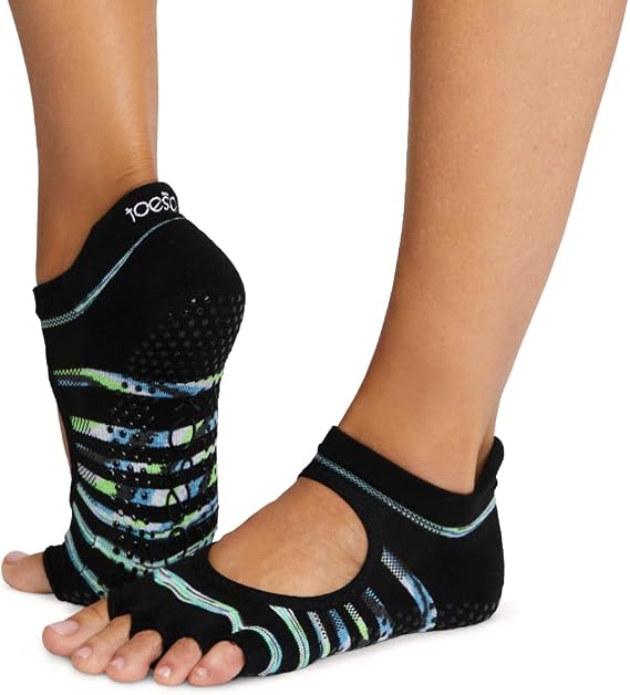 toesox Melody Paradise Half Toe Grip Socks for Women Non Slip Open Toe Pilates Socks for Barre, Yoga & Workouts