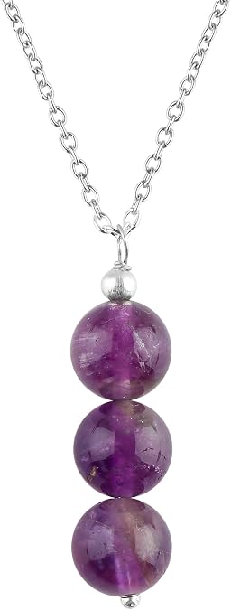 TGH Natural Gemstone Beads Y Necklace - Silver Plated Healing Crystal Pendant - 16+2 Inch Brass Chain - Spiritual Jewelry for Women