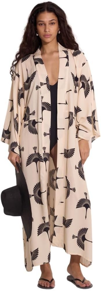 Gottex Beach Life Soar & Shore Robe Cover-Up - Long Wide Sleeves, Removable Tie Belt