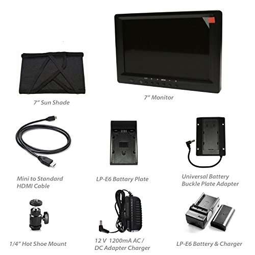 LILLIPUT 7 669GL-70NPC-YPBPR HDMI YPBPR AV Camera-Top monitor for DSLR with Canon LP-E6 Battery and charger  sun hood