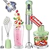 Mueller Multistick 800W 4-in-1 Immersion Blender Handheld, 12 Speed Hand Mixer - Turbo Boost, Heaviest Duty Copper Motor, Titanium Blades Hand Blender, Milk Frother Wand, Whisk, Beaker, Chopper, Green