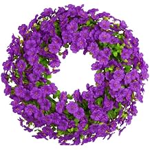 20 Inch Spring Summer Floral Wreath, Violet Artificial Silk Flowers with Green Eucalyptus Leaves, Farmhouse Faux Greenery Wreath for Front Door Outdoor Wall Wedding Home Decor