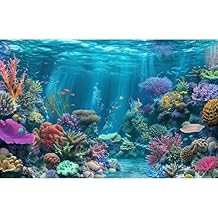 Under The Sea Aquarium Background Turquoise Underwater World Theme Terrarium Background Deep Ocean Sea with Coral Rocks Fish Tank Backdrop Tropical Ocean Marine with Sunbeams Backdrops 30x12in