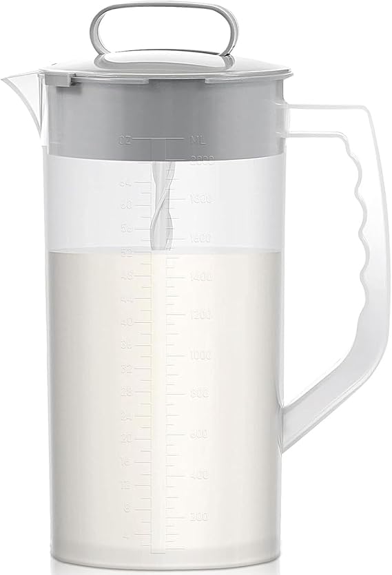 Breast milk pitcher, 64oz/ 2000ml Mixing pitcher with lid, Mixing baby formula,coffee, milk and juice with Angled Plastic Blades and Adjustbale mixer plunger (one pack)