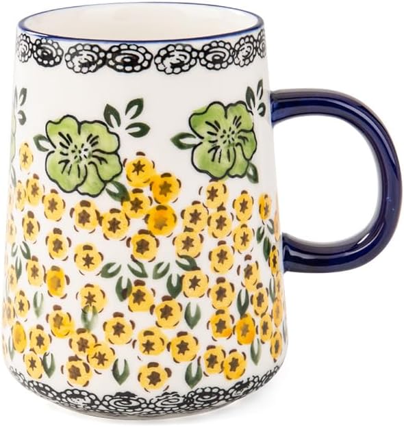 Vintage Floral Ceramic Coffee Mug and Flower Tea Cup, Microwave and Dishwasher Safe (460ML Green)
