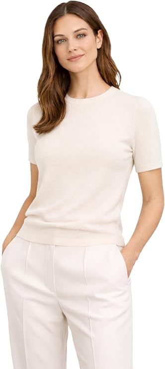 State Cashmere Womens Essential Short Sleeve Crewneck Sweater 100% Pure Cashmere Classic Tee Pullover