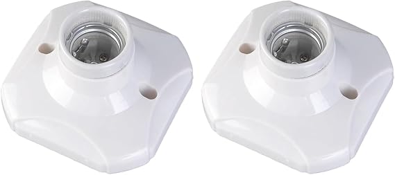2 Pcs E27 Light Bulb Socket Holder, E27 Screw Bulb Holder Square Ceramic Lamp Base 9.5 x 9.5cm for Bulb Halogen LED Lighting DIY Energy Saving Lamps Ceiling Socket, White [Energy Class A]