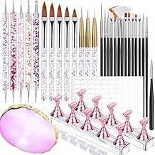Teenitor Nail Art Tools Set, 23 Pcs Nail Art Brushes, 5 Pcs Nail Dotting Tool, 2 Set of Nail Stand, 100 Pcs Double-Sided Adhesive Tabs, Nail Art Palette, Brushes Holder for DIY Nail Art