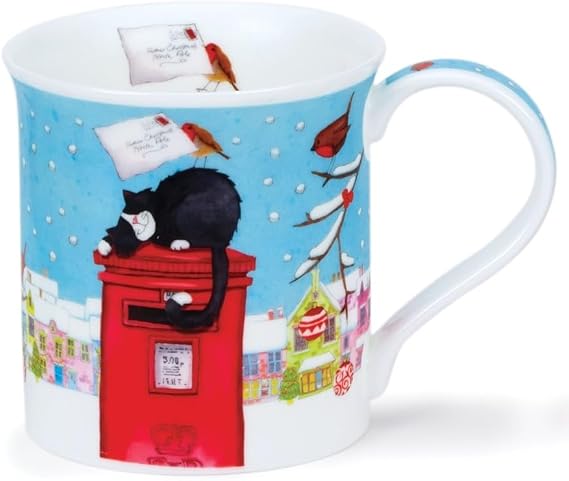 Dunoon - Bute Shape 10.14oz / 300ml - CHRISTMAS POST CAT - fine bone china mug