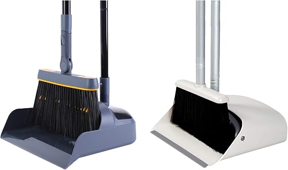 Broom and Dustpan Set, JEHONN Long Handle Lightweight Broom Set Upright Standing Dustpan Stand Up Store Sweep Set for Home Room Kitchen Office Lobby