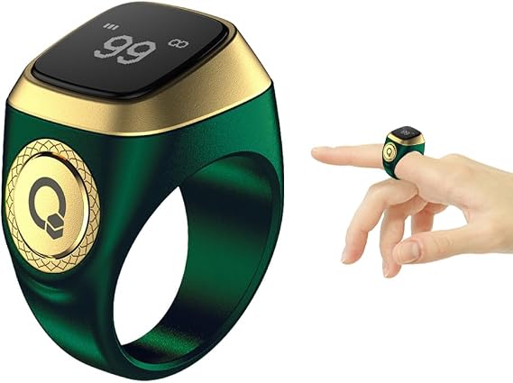 Smart Ring Counter, Smart Tasbih Zikr Ring, Muslim Islamic Prayer Smart Rings, Tasbih Counter Smart Ring, Tasbeeh Smart Counter, Digital Electronic Smart Tally Counter for Prayer (Green,20MM)
