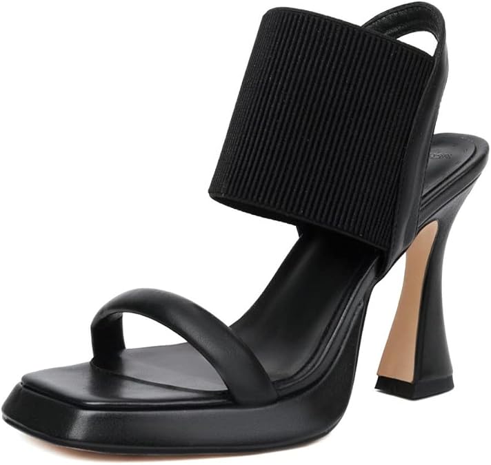 MRKEWUNEY Elegant Chunky Heel Sandals For Women Soft Knit Open Toe Ankle Strap Sandals
