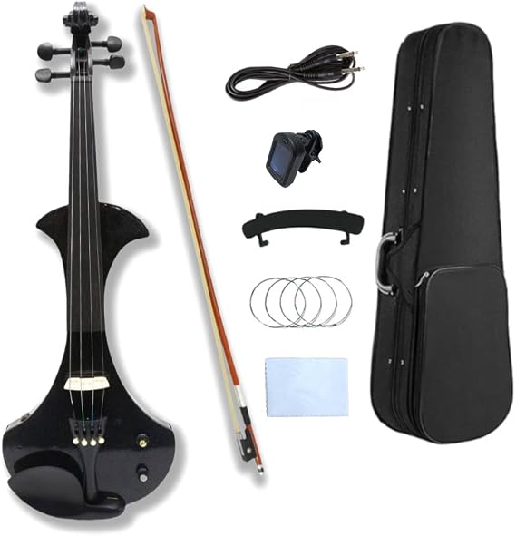 Electric Violin Solid wood body Ebony fittings parts Nice tuner Passive pickup with Bow,case bag (Black-4 String)