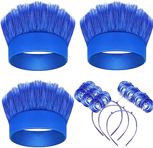 6 Pieces Hairy Costume Headband Troll Blue Headband-Football Games Cheering Props- Crazy Hair Wigs for Mardi Gras Halloween Cosplay Sports Party and Spirit Day Easter Party Supplies