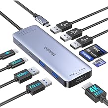 USB C Hub Multiport Adapter for MacBook Pro/Air, 10 in 1 USB C Dongle Mac HDMI Adapter, USBC Dock Compatible for iPad Pro, iMac, Dell, HP, Lenovo (4K@60Hz HDMI,SD/TF Card Reader,100W PD, 6 USB Ports)