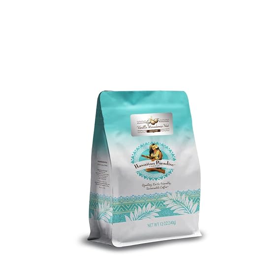 Hawaiian Paradise Coffee Ground - 100% Arabica Coffee Premium Rich flavored Bold Signature Brewed Medium Roast Coffee from the Finest Beans (Vanilla Macadamia Nut Ground, 12oz.)