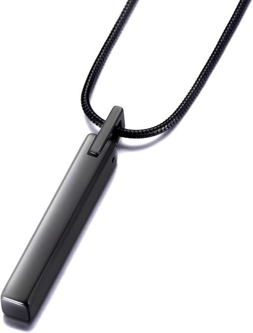 MOO&LEE Men's Tungsten Steel Bar Pendant Necklace with 22 Inches Stainless Steel Snake Chain