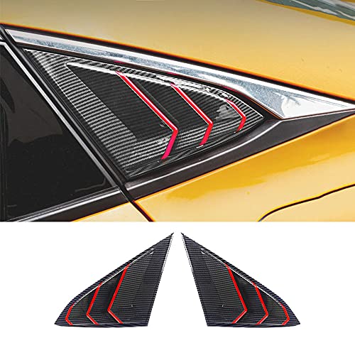 ABS Carbon Fiber Print Rear Side Window Louvers Air Vent Scoop Shades Cover Blinds Trim for Honda Civic Sedan 2016 2017 2018 2019 2020 2021RedCarbon Fiber