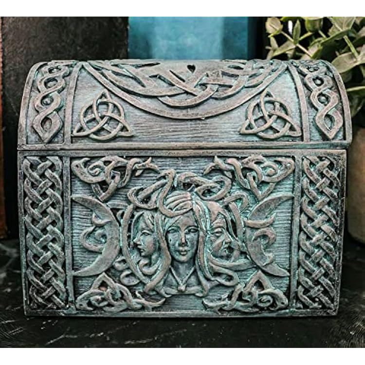 Ebros Celtic Triple Goddess Mother Maiden Crone Decorative Jewelry Box Figurine With Trinity Triune Knotwork Wicca Witchcraft Accent 4.75 Wide