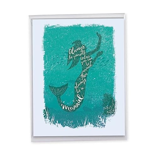 The Best Card Company - 1 Large Birthday Card with Envelope 8.5 x 11 Inch - Fun Celebration Card for Birthdays - Mermaid Quote Always Be Yourself J6824DBDG