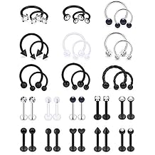 SCERRING 16g Lip Rings Stainless Steel Horseshoe Labret Monroe Lip Rings Nail Tragus Rook Helix Cartilage Earrings Studs Ring Medusa Piercing Jewelry 38PCS