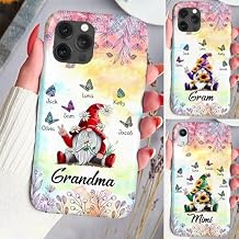 Godashop Flower Gnome Grandma with Butterfly Grandkids Personalized Phone case, Gifts for Mother's Day Phone Case for Women, Grandma, Mama, Nana, Birthday Day Gift