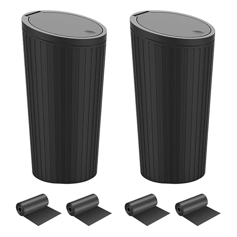 Bin for Car, 2 Pcs Car Bin Cup Holder, 16.3*6.5cm Small Cars Door Pocket | Garbage Can Bins with Lid and 4 Rolls of Trash Bags Leak-Proof Foldable for Office Home Kitchen (Black)