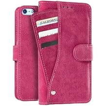 AccessoryHappy Premium Luxury Suede Leather Wallet Credit Card Case Cover Folio ID & Credit Card Pockets Compatible with iPhone 6 & iPhone 6s (Pink)