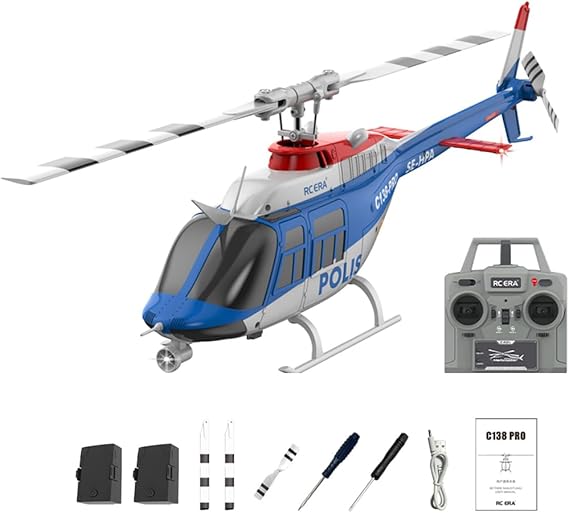 RC ERA C138 Pro Bell 206 RC Helicopter, 6CH Flybarless Brushless RC Aircraft with 3D Stunt Optical Flow & Altitude Hold, 1/33 Scale RTF Remote Control Helicopter for Adults