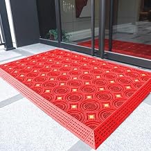 GTPBAO Non-Slip Front Doormat with Circle Brushes, Outdoor Rubber Door Mats for Garage Home Patio Commercial, Red Patchwork Mat(180x360cm/70.9x142in)