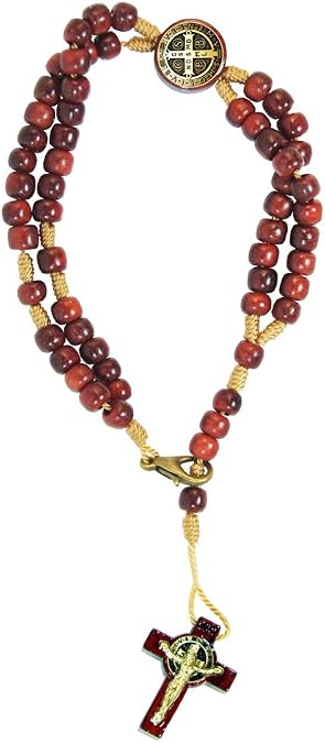 Catholica Shop Devotional Corded Prayer Beads Rosary Bracelet with San Benito St Benedict Medal and Crucifix. Made in Brazil