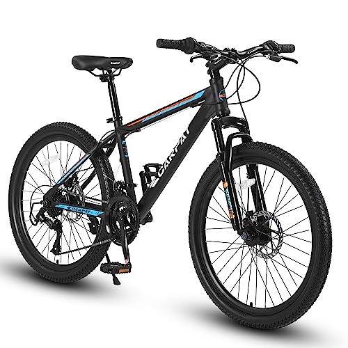 24 26 Inch Mountain Bike Mens Women, 21 Speed Spring Summer Travel Girls Boys Mountain Bikes with Front Suspension Disc, Outdoor Cycling Urban Trail Commuting City Bike, Birthday Gifts Bicycles