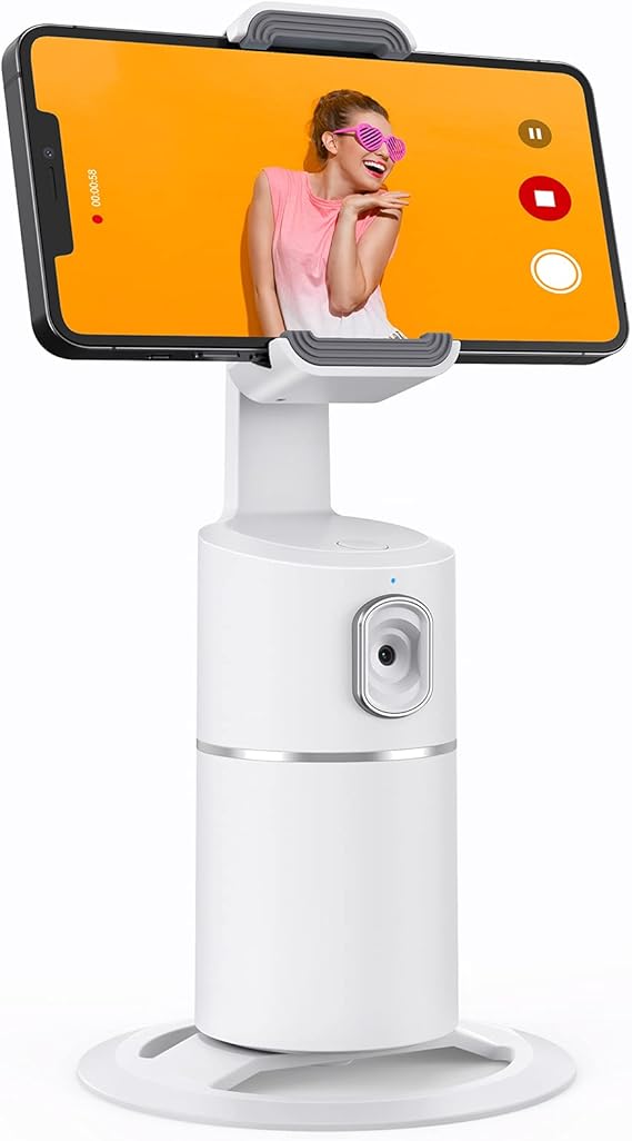 camrola Auto Face Tracking Phone Holder, No App Required, 360 Rotation Face Body Phone Tracking Tripod Smart Shooting Camera Mount for Live Vlog Streaming Video, Rechargeable Battery-White