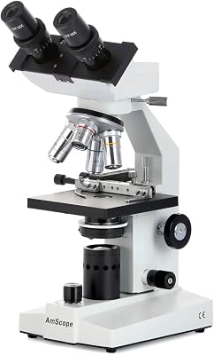 AmScope B100B-MS Compound Binocular Microscope, 40X-2000X Magnification, Brightfield, Tungsten Illumination, Abbe Condenser, Mechanical Stage