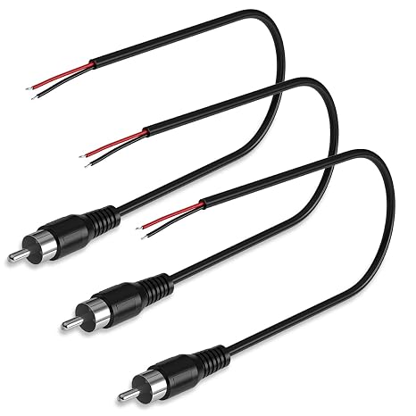 SIOCEN 3 Pack RCA to Bare Wire Cable,Speaker Wire RCA Male Plug Jack Connector Adapter to Bare Wire Open End Pigtail Audio Video RCA Cable for Amplifier AV Receiver Speakers Repair 1ft