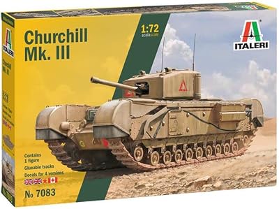 Italeri 7083S 1:72 Brit. Churchill Mk. III Model Building Kit, Standing Model Building, Crafts, Hobby, Gluing, Plastic Kit, Multi-Coloured