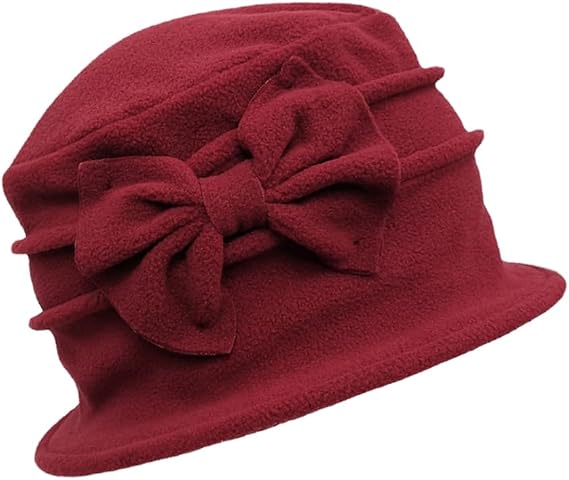 ZffXH Women's Cloche Hats, Vintage Lady Floral Fleece Winter Church Hat 1920s Warm Ladies Bucket Bowler Fall Hat