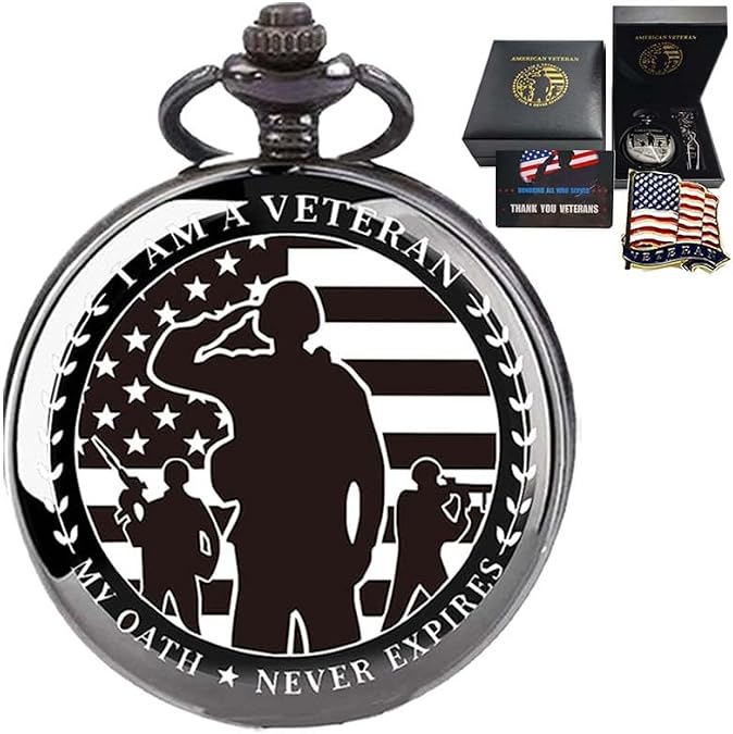 Gifts for Veterans, Pocket Watch for Veterans with Military Badge Luxury Box, Best Veterans Day Gifts Style2
