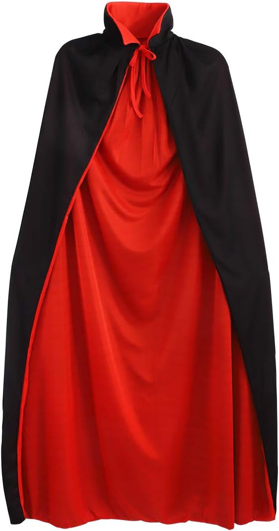 BESPORTBLE 1.4Meters/55Inch Halloween Vampire Costume Cosplay Cloak Cape Prop Dual-Layer Adult's Masquerade Supplies - Red+Black