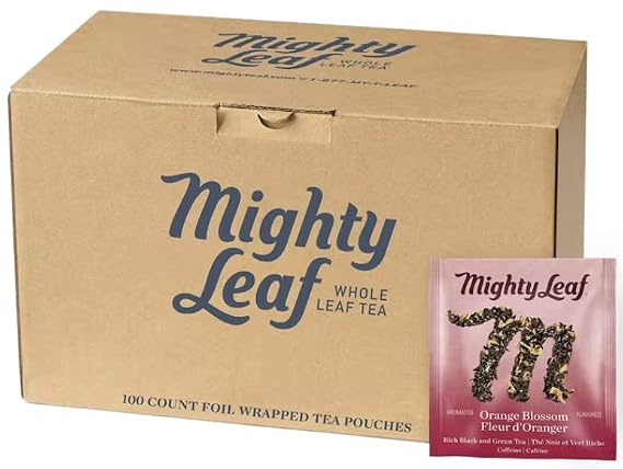 Mighty Leaf Orange Blossom Tea - Foil-Wrapped - Bright Citrus & Sweet Va - 100 Count Tea Pouches - Premium Tea with Rich Flavor - Individually Wrapped Tea Bags