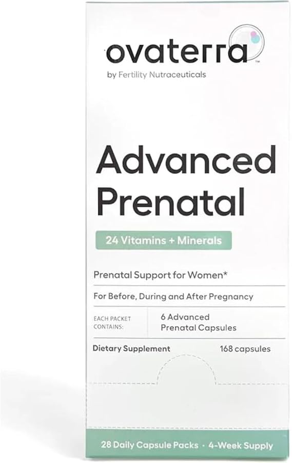 Ovaterra Advanced Prenatal Vitamins for Women with 550mg Choline, Methylfolate, Chelated Iron & 24 Nutrients 168 Capsules - 28 Day Supply