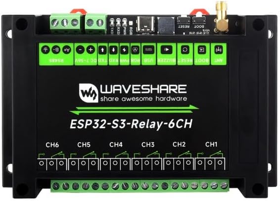 Industrial 6-Channel ESP32-S3 WI-FI Relay Module, Supports WI-FI/BLE / RS485 Control, Onboard RS485 / Pico HAT Interfaces, with Multiple Isolation Protection Circuits (ESP32-S3-Relay-6CH)