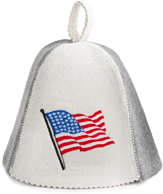 PetriStor Sauna Hat American Flag with Pole - Sauna Hat for Men - Wool Sauna Hat - Sauna Hat Finnish - Bathhouse Hat - Natural Felt Sauna Cap, Beige