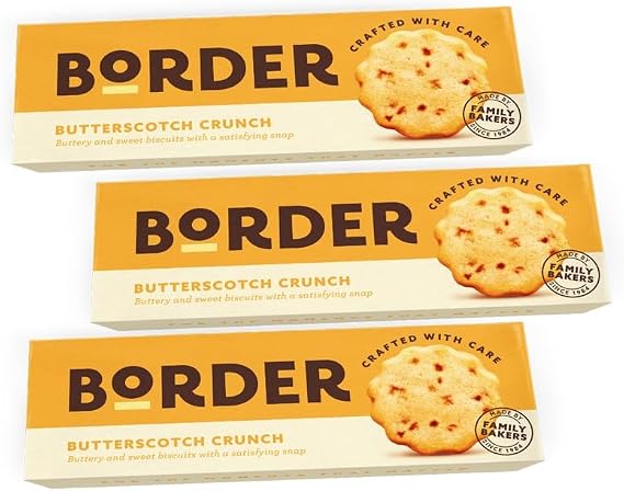 Border Biscuit Butterscotch Crunch - Made with Real Butter & Butterscotch - Deliciously Cumbly & Moreish Crunchy Flavour Cookies Treat - Perfect Food Gift for Biscuit Lovers 135g (Pack of 3)