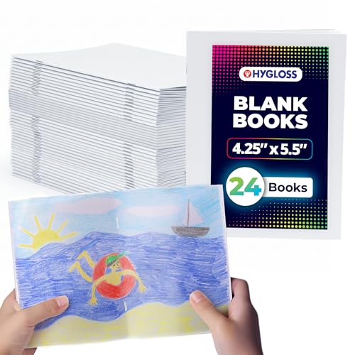 Hygloss Blank Books - Bulk 24 Pack 4.25 x 5.5 A6 White Paperback Blank Books for Kids to Write Stories, Doodle, Arts & Crafts Plain Drawing Sketchbook, Unlined Journal, Notebook Without Lines