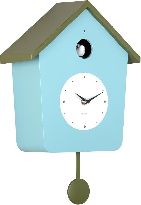 Karlsson Cuckoo Light Wall Clock in Misty Blue & Army Green with Pendulum