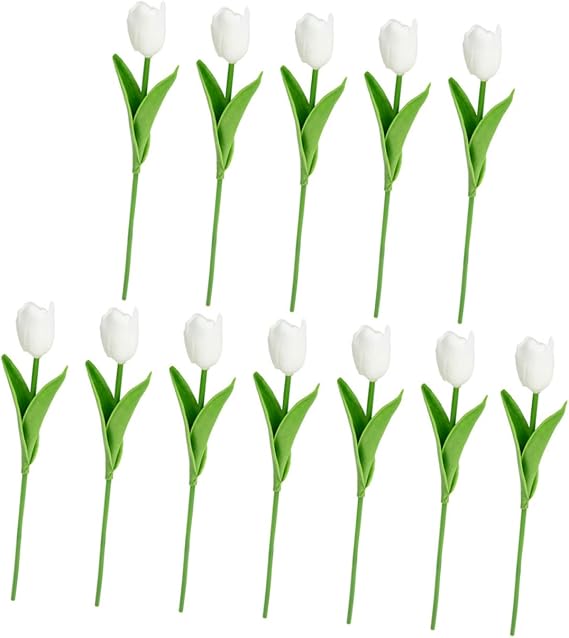 MAGICLULU 12pcs Cream White Artificial Tulip Bouquet PVC Fake Flowers for Vase Home Decor Bedroom Living Room Wedding Table Centerpieces
