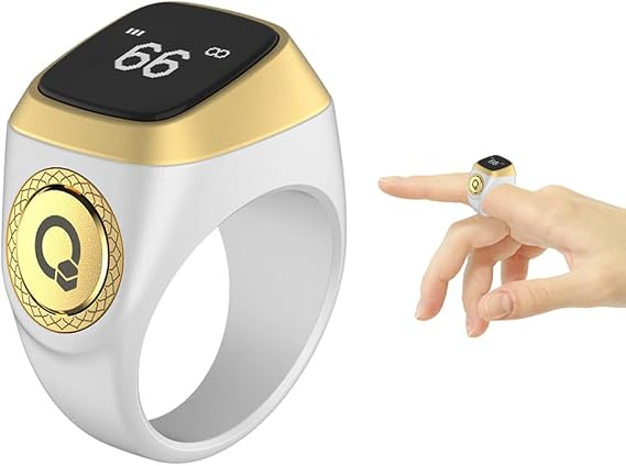Smart Ring Counter, Smart Tasbih Zikr Ring, Muslim Islamic Prayer Smart Rings, Tasbih Counter Smart Ring, Tasbeeh Smart Counter, Digital Electronic Smart Tally Counter for Prayer (White,18MM)