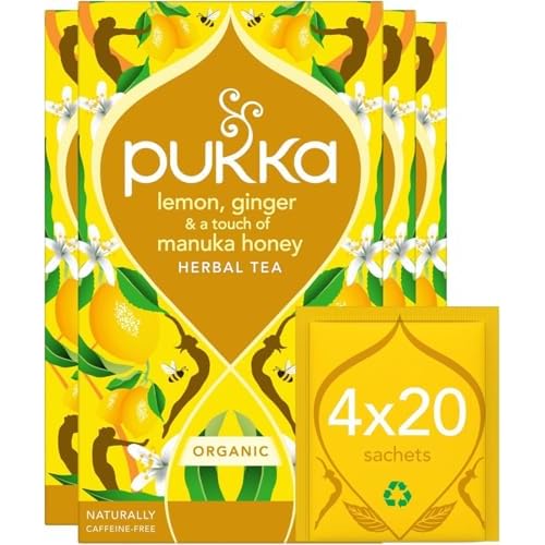 Pukka Herbal Teas Tea Organic Lemon Ginger and Manuka Honey 20 Bags Case Of 6, 20 Count