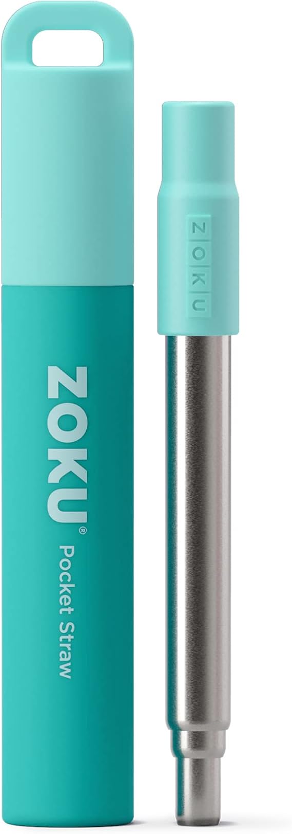 Zoku Reusable Metal Straw with Case, Collapsible Travel Straw - Teal